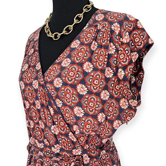 Daniel Rainn | Large | Double-V Faux Wrap Tie Waist Cap Sleeve Pocketed Dress - Picture 6 of 11